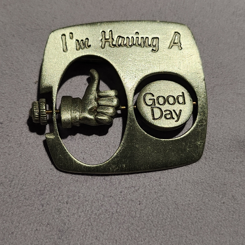JJ Jonette Vintage Pewter Brooch Good Day - Bad Day